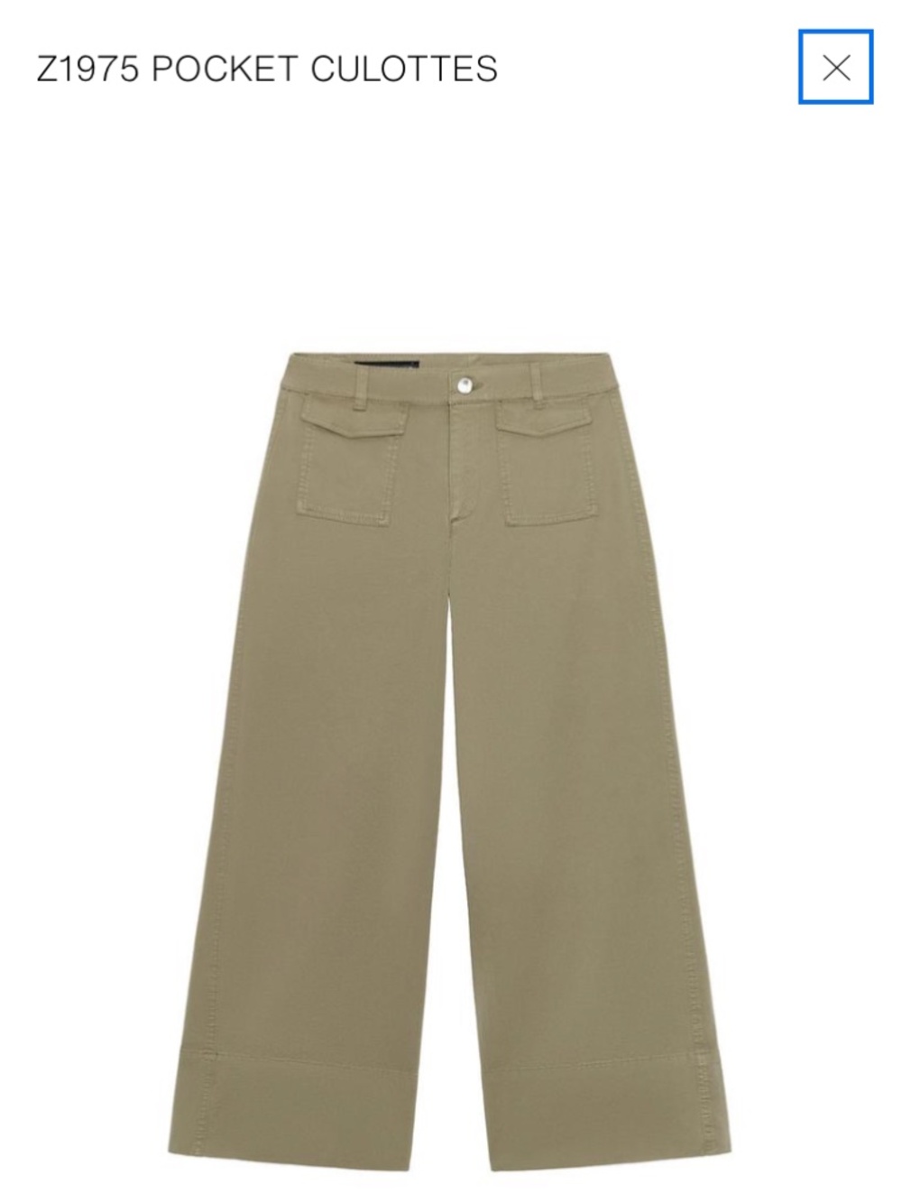 NWT ZARA Z1975 Khaki Wide Leg Pocket Culottes Pants M